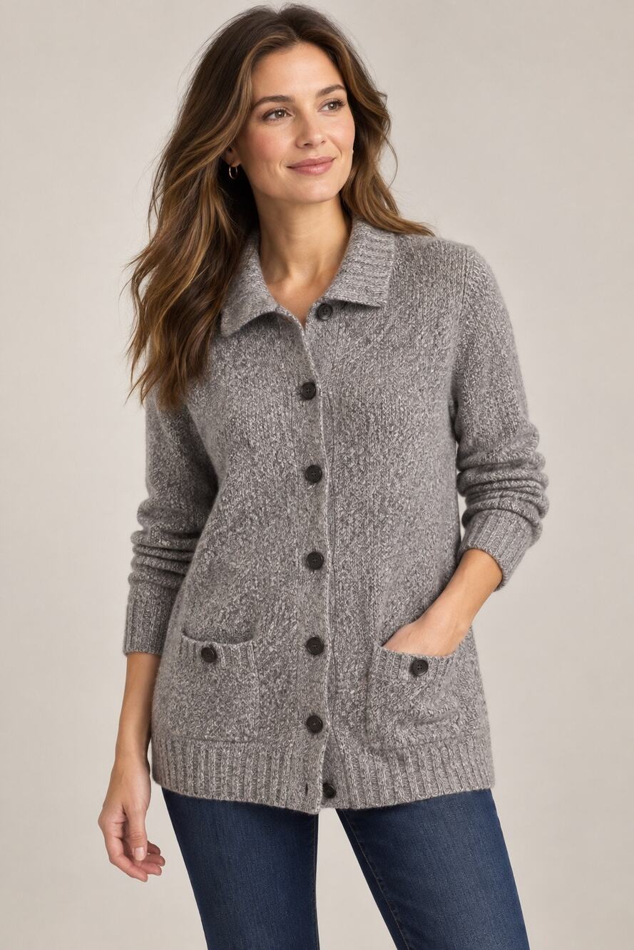 Lands’ End Marled Lambswool Blend Button Front Cardigan Sweater – Medium Petite